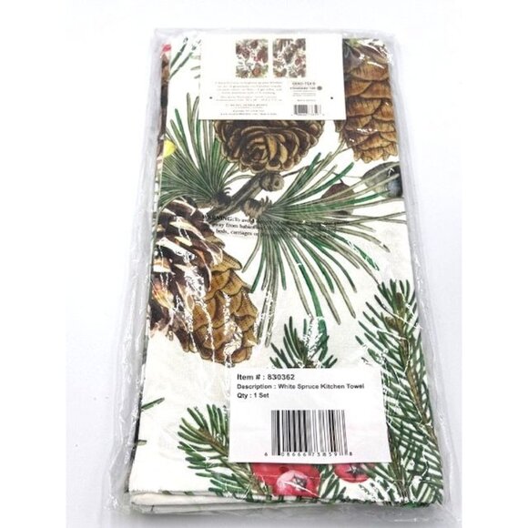 NWT Michel Design Works White Spruce & Floral Kitchen Towels Set of 2 - Picture 3 of 3